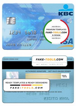 Belgium KBC bank visa card template in PSD format, fully editable