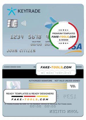 Belgium Keytrade bank visa card template in PSD format, fully editable