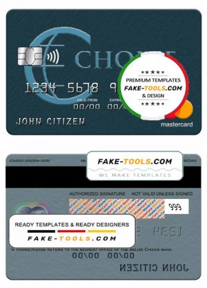 Belize Choice bank mastercard template in PSD format, fully editable