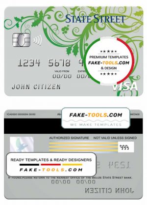 Belize State street bank visa card template in PSD format, fully editable