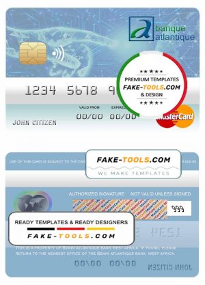 Benin Atlantique bank mastercard template in PSD format, fully editable