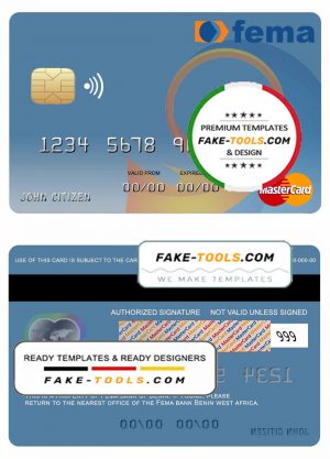 Benin Fema bank mastercard template in PSD format, fully editable
