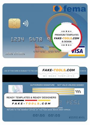Benin Fema bank visa card template in PSD format, fully editable