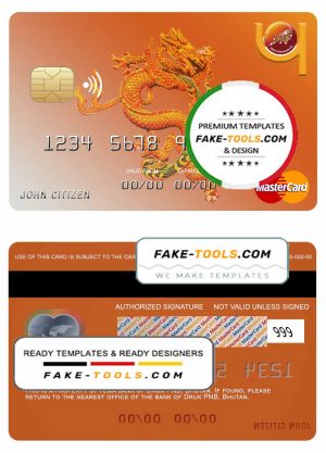Bhutan Druk PNB bank mastercard template in PSD format, fully editable