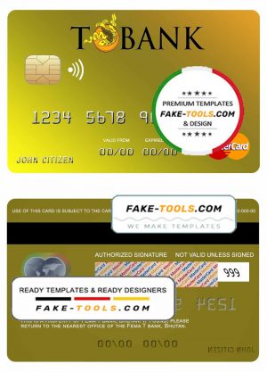 Bhutan T bank mastercard template in PSD format, fully editable