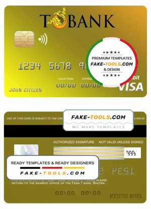 Bhutan T bank visa card template in PSD format, fully editable