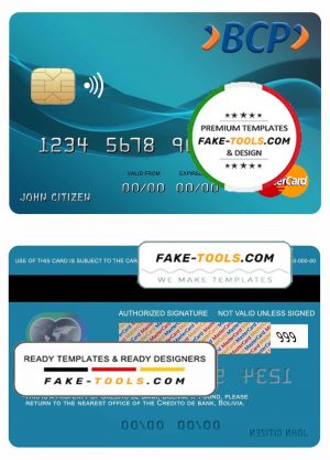Bolivia Credito bank mastercard template in PSD format, fully editable