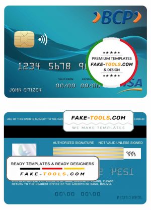 Bolivia Credito bank visa card template in PSD format, fully editable