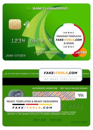 Bolivia Ganadero bank mastercard template in PSD format, fully editable