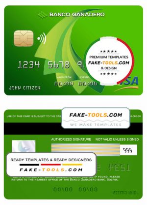 Bolivia Ganadero bank visa card template in PSD format, fully editable