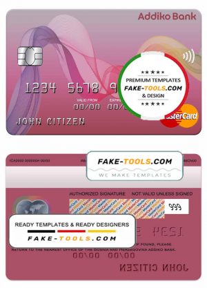 Bosnia and Herzegovina Addiko bank mastercard template in PSD format, fully editable