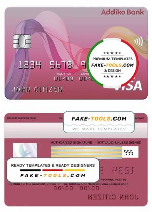 Bosnia and Herzegovina Addiko bank visa card template in PSD format, fully editable