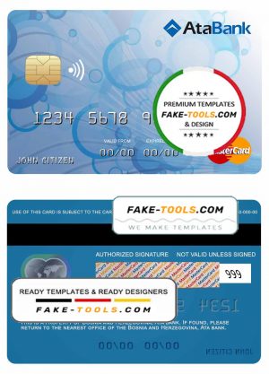 Bosnia and Herzegovina Ata bank mastercard template in PSD format, fully editable
