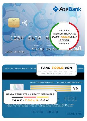 Bosnia and Herzegovina Ata bank visa card template in PSD format, fully editable