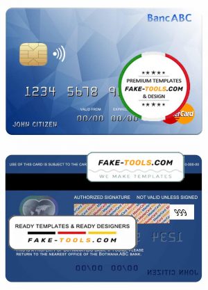 Bostwana ABC bank mastercard template in PSD format, fully editable