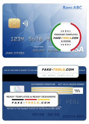 Bostwana ABC bank visa card template in PSD format, fully editable