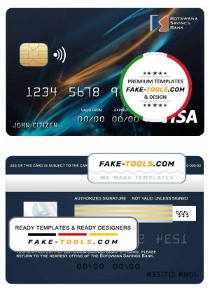 Botswana Savings bank visa card template in PSD format, fully editable