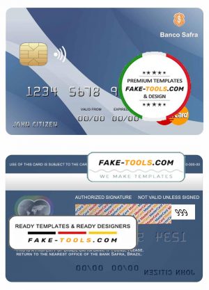 Brazil Safra bank mastercard credit card template in PSD format, fully editable