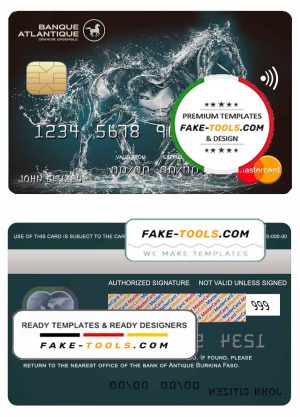 Burkina Faso Atlantique bank mastercard credit card template in PSD format, fully editable Burkina Faso Atlantique bank mastercard credit card template in PSD format, fully editable