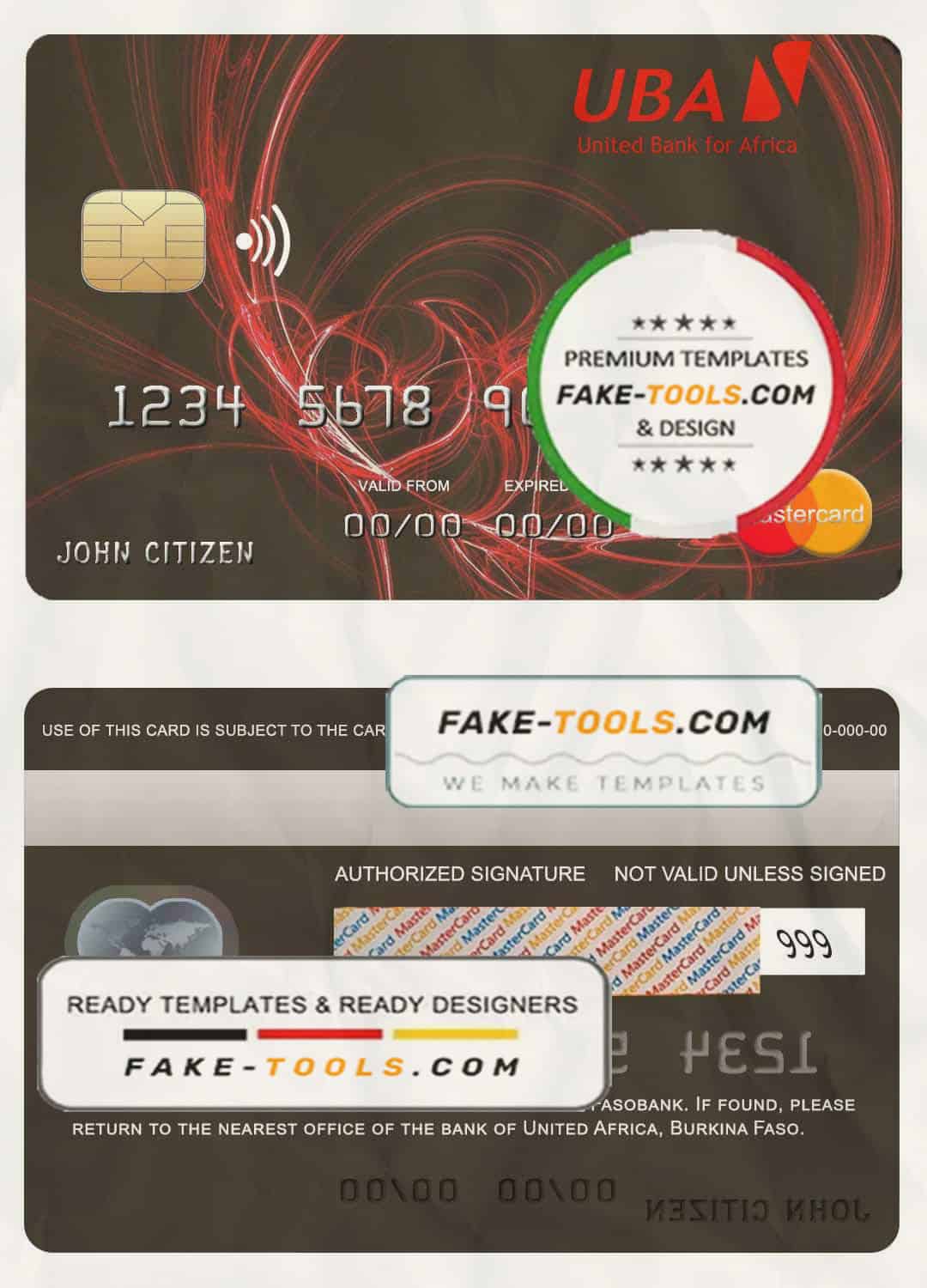 Burkina Faso United bank for Africa mastercard credit card template in PSD format Burkina Faso United bank for Africa mastercard credit card template in PSD format