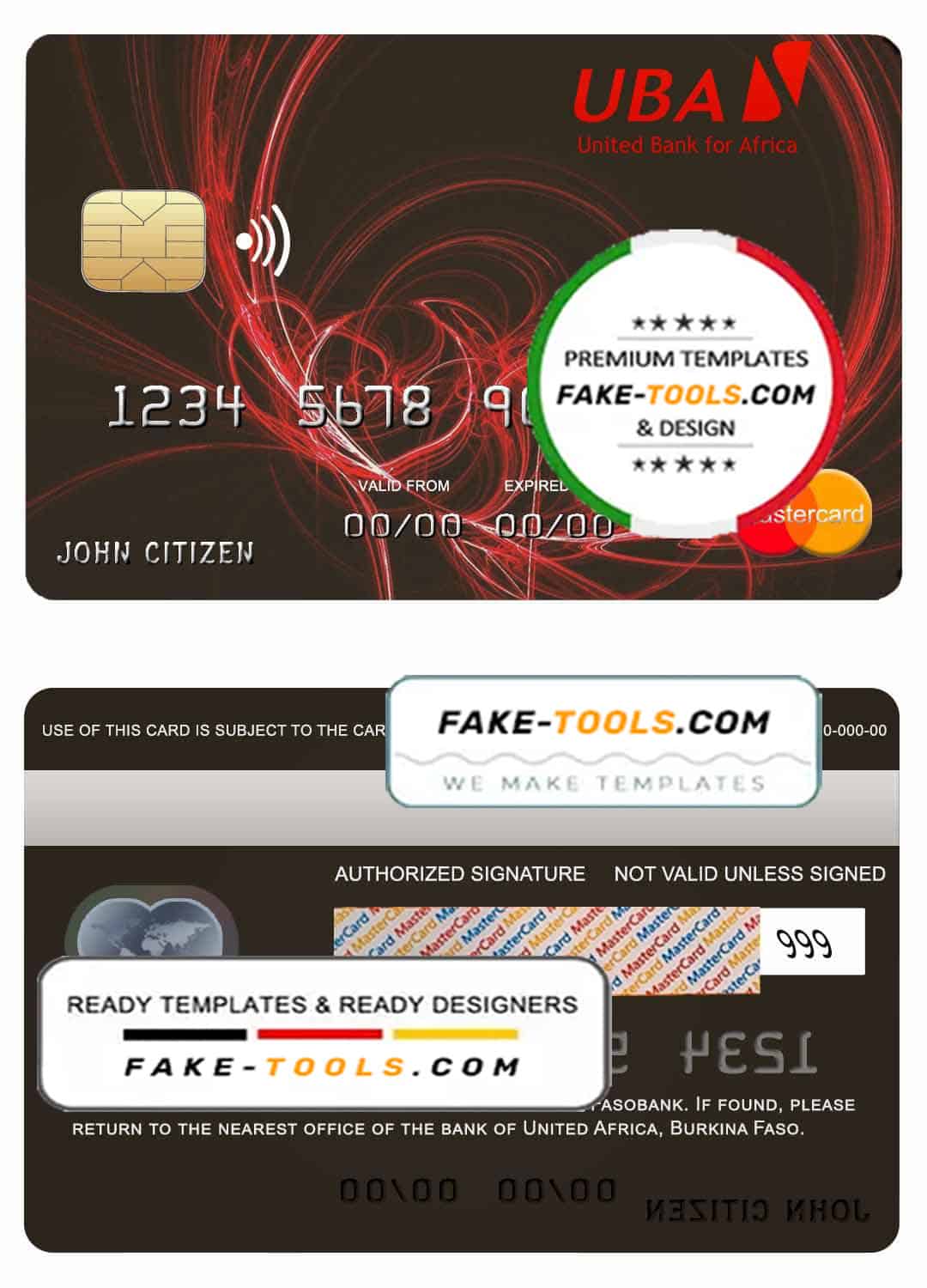 Burkina Faso United bank for Africa mastercard credit card template in PSD format Burkina Faso United bank for Africa mastercard credit card template in PSD format