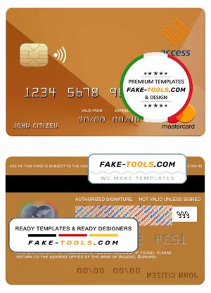 Burundi Access bank mastercard credit card template in PSD format, fully editable