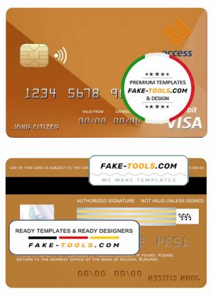 Burundi Access bank visa credit card template in PSD format, fully editable