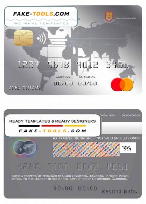 Cambodia Union Commercial bank mastercard credit card template in PSD format, fully editable
