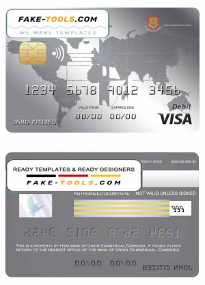 Cambodia Union Commercial bank visa credit card template in PSD format, fully editable