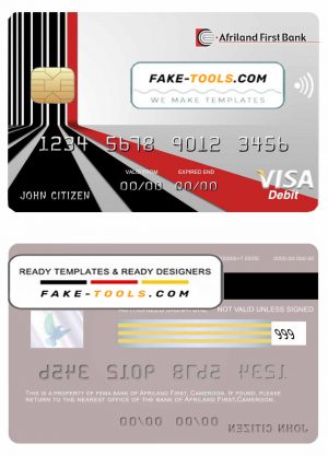 Cameroon Afriland First bank visa card credit card template in PSD format, fully editable