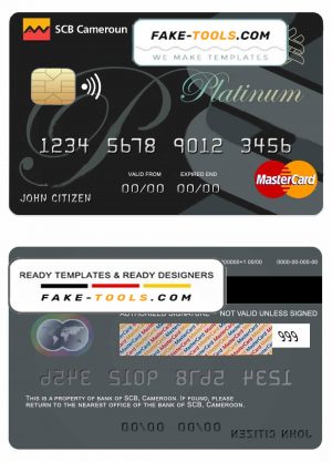 Cameroon SCB bank mastercard credit card template in PSD format, fully editable