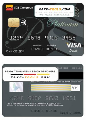 Cameroon SCB bank visa credit card template in PSD format, fully editable