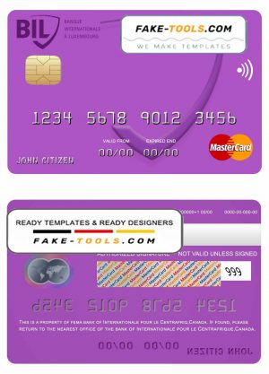 Canada Internationale pour le Centrafrique bank mastercard template in PSD format, fully editable