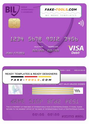 Canada Internationale pour le Centrafrique bank visa card template in PSD format, fully editable