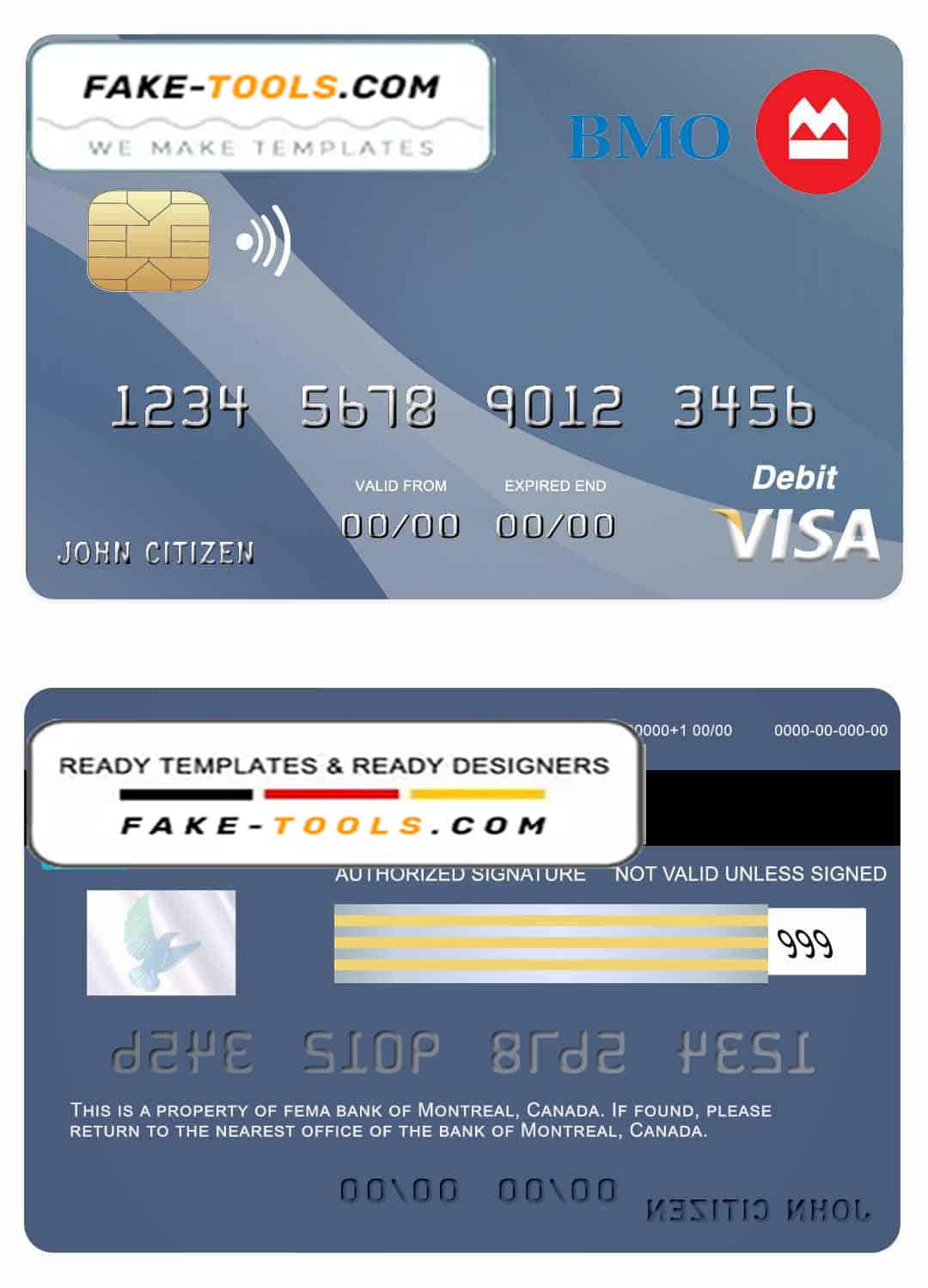 Canada Montreal bank visa card template in PSD format, fully editable Canada Montreal bank visa card template in PSD format, fully editable