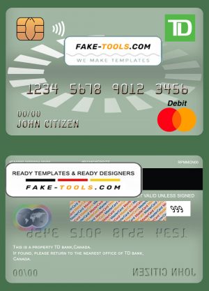 Canada TD bank mastercard debit card template in PSD format, fully editable Canada TD bank mastercard debit card template in PSD format, fully editable