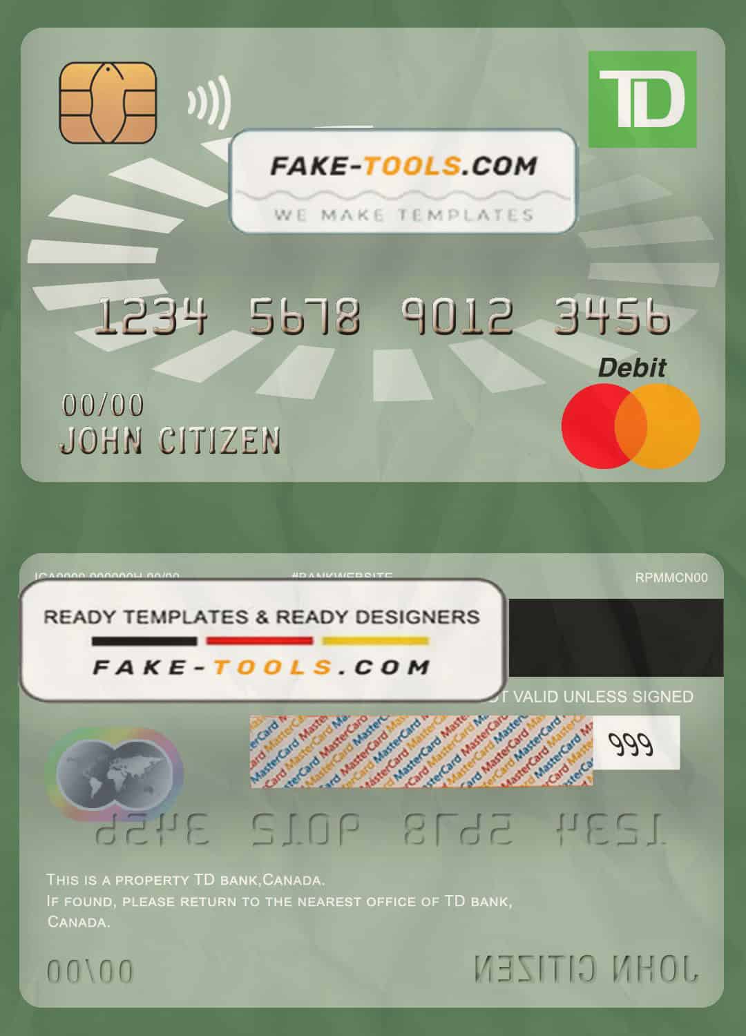 Canada TD bank mastercard debit card template in PSD format, fully editable Canada TD bank mastercard debit card template in PSD format, fully editable