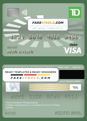 Canada TD bank visa debit card template in PSD format, fully editable Canada TD bank visa debit card template in PSD format, fully editable