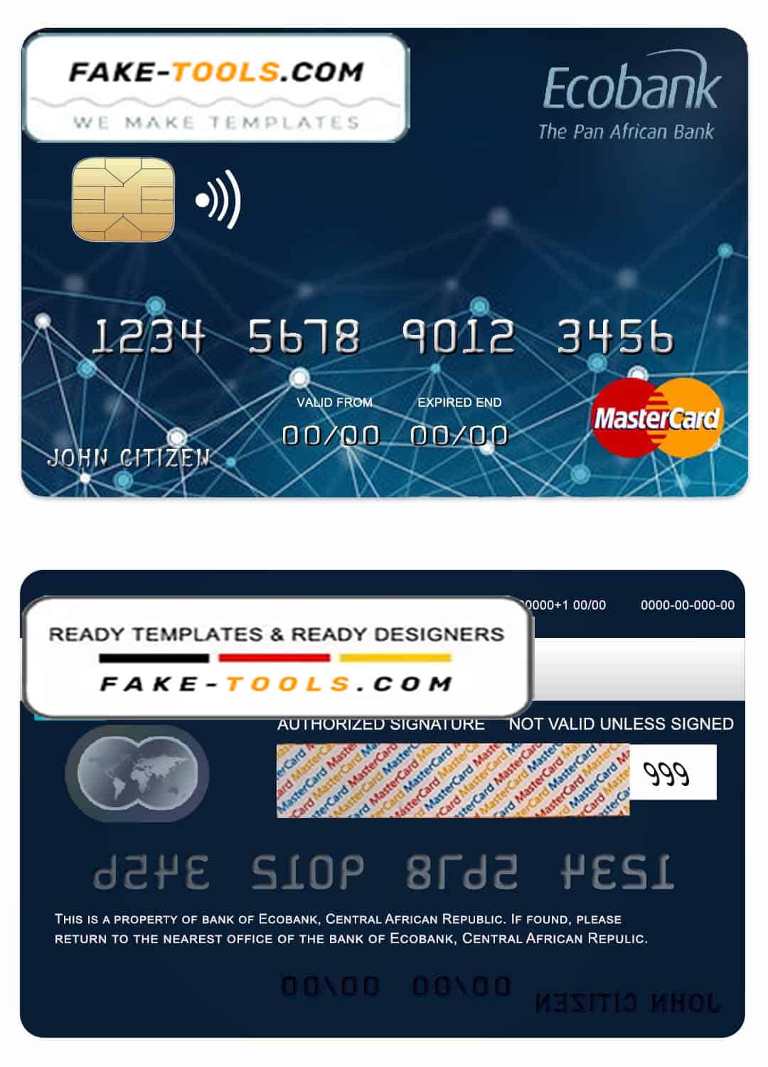 Central African Republic Ecobank mastercard template in PSD format, fully editable Central African Republic Ecobank mastercard template in PSD format, fully editable