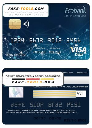 Central African Republic Ecobank visa card template in PSD format, fully editable Central African Republic Ecobank visa card template in PSD format, fully editable