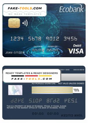 Chad Ecobank visa credit card template in PSD format, fully editable Chad Ecobank visa credit card template in PSD format, fully editable