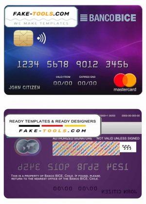 Chile BICE bank mastercard credit card template in PSD format, fully editable Chile BICE bank mastercard credit card template in PSD format, fully editable