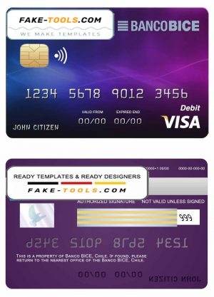 Chile BICE bank visa credit card template in PSD format, fully editable Chile BICE bank visa credit card template in PSD format, fully editable