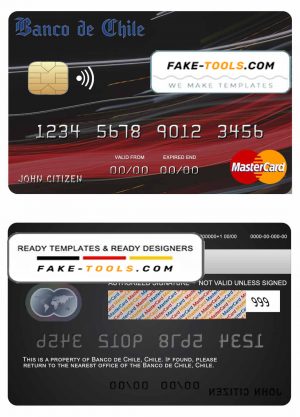 Chile Banco de Chile bank mastercard credit card template in PSD format, fully editable Chile Banco de Chile bank mastercard credit card template in PSD format, fully editable
