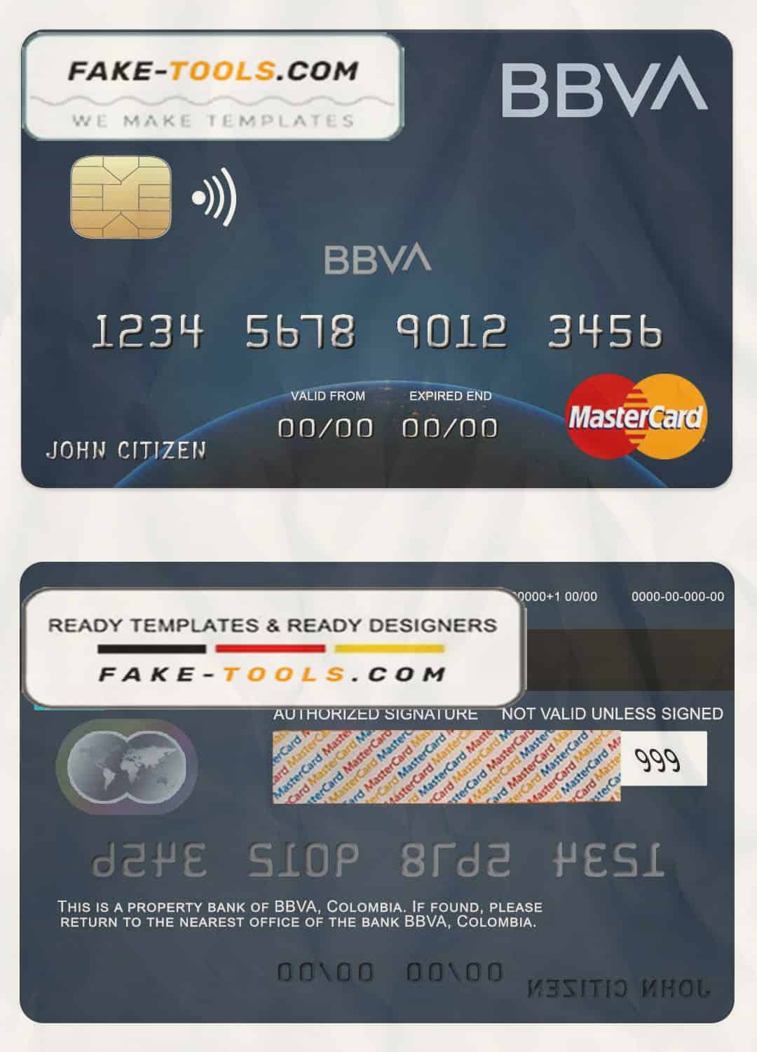 Colombia BBVA bank mastercard credit card template in PSD format, fully editable Colombia BBVA bank mastercard credit card template in PSD format, fully editable