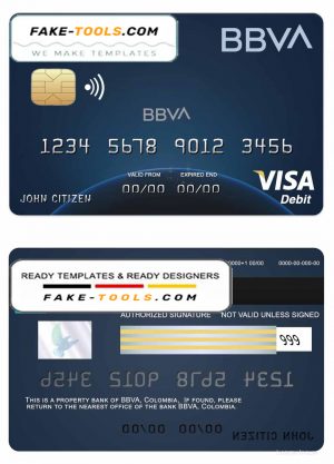 Colombia BBVA bank visa debit card template in PSD format, fully editable Colombia BBVA bank visa debit card template in PSD format, fully editable