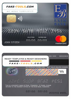 Comoros Exim bank mastercard credit card template in PSD format, fully editable Comoros Exim bank mastercard credit card template in PSD format, fully editable