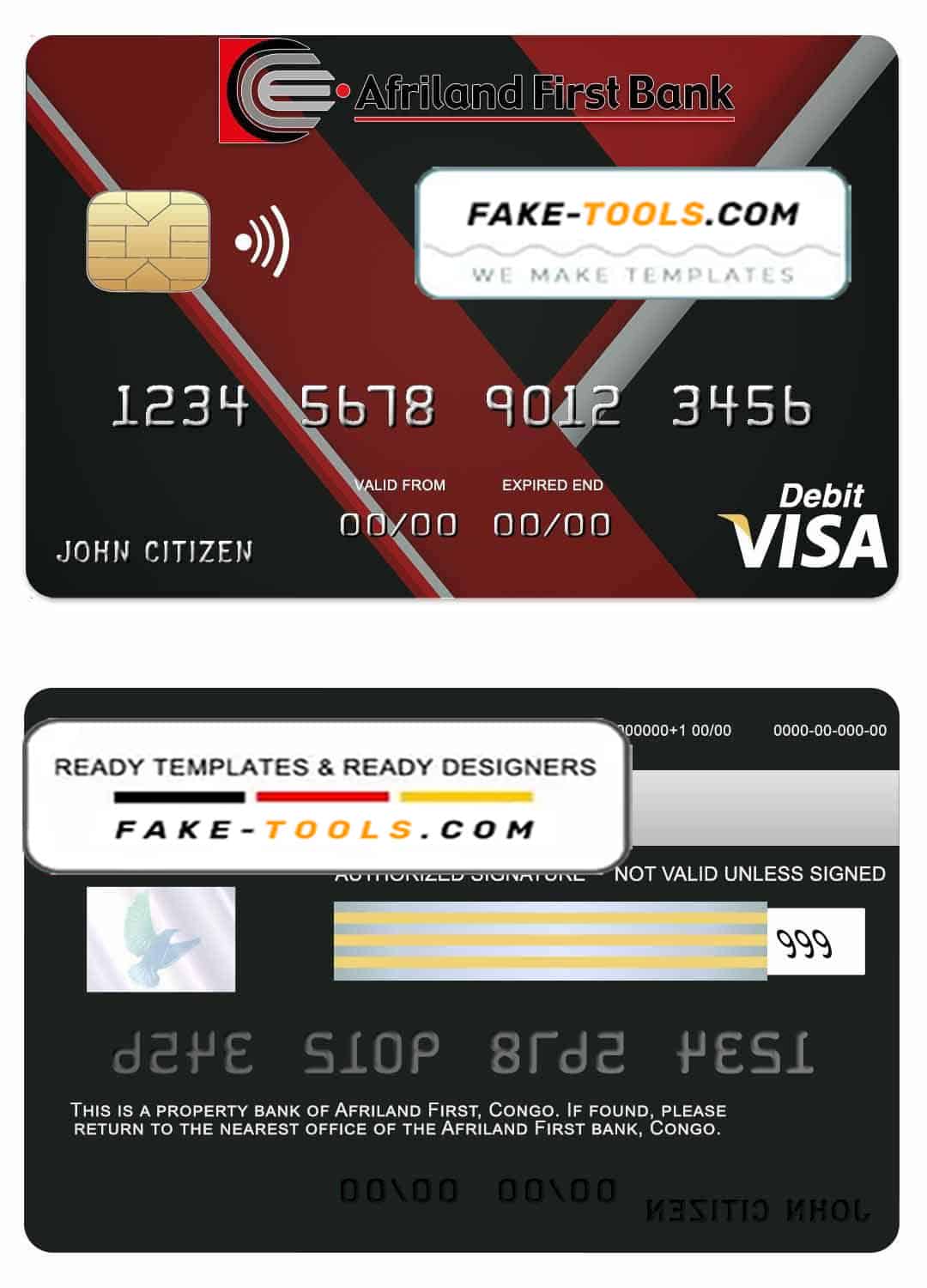 Congo Afriland First bank visa credit card template in PSD format, fully editable Congo Afriland First bank visa credit card template in PSD format, fully editable