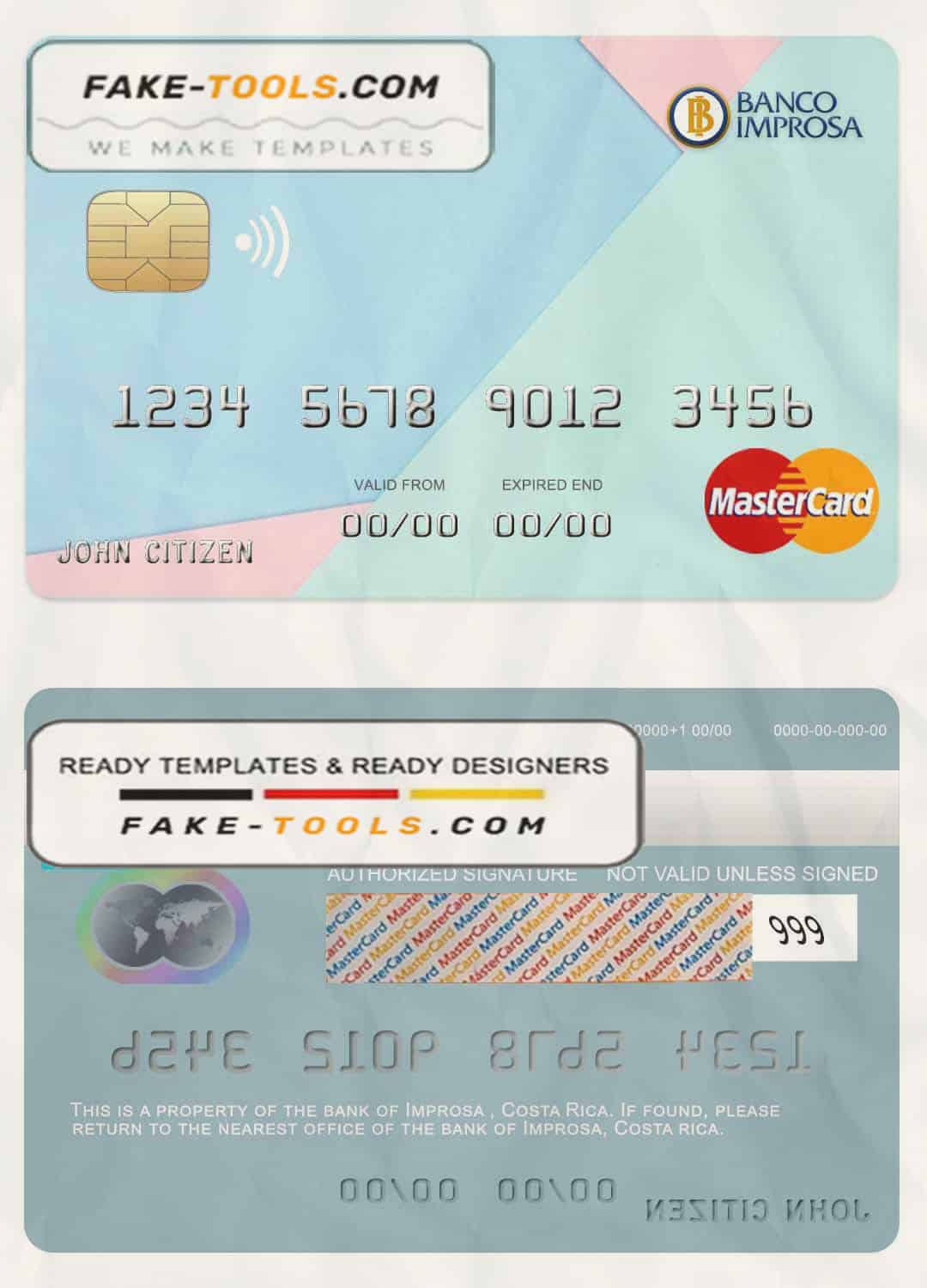 Costa Rica Improsa bank mastercard credit card template in PSD format, fully editable Costa Rica Improsa bank mastercard credit card template in PSD format, fully editable