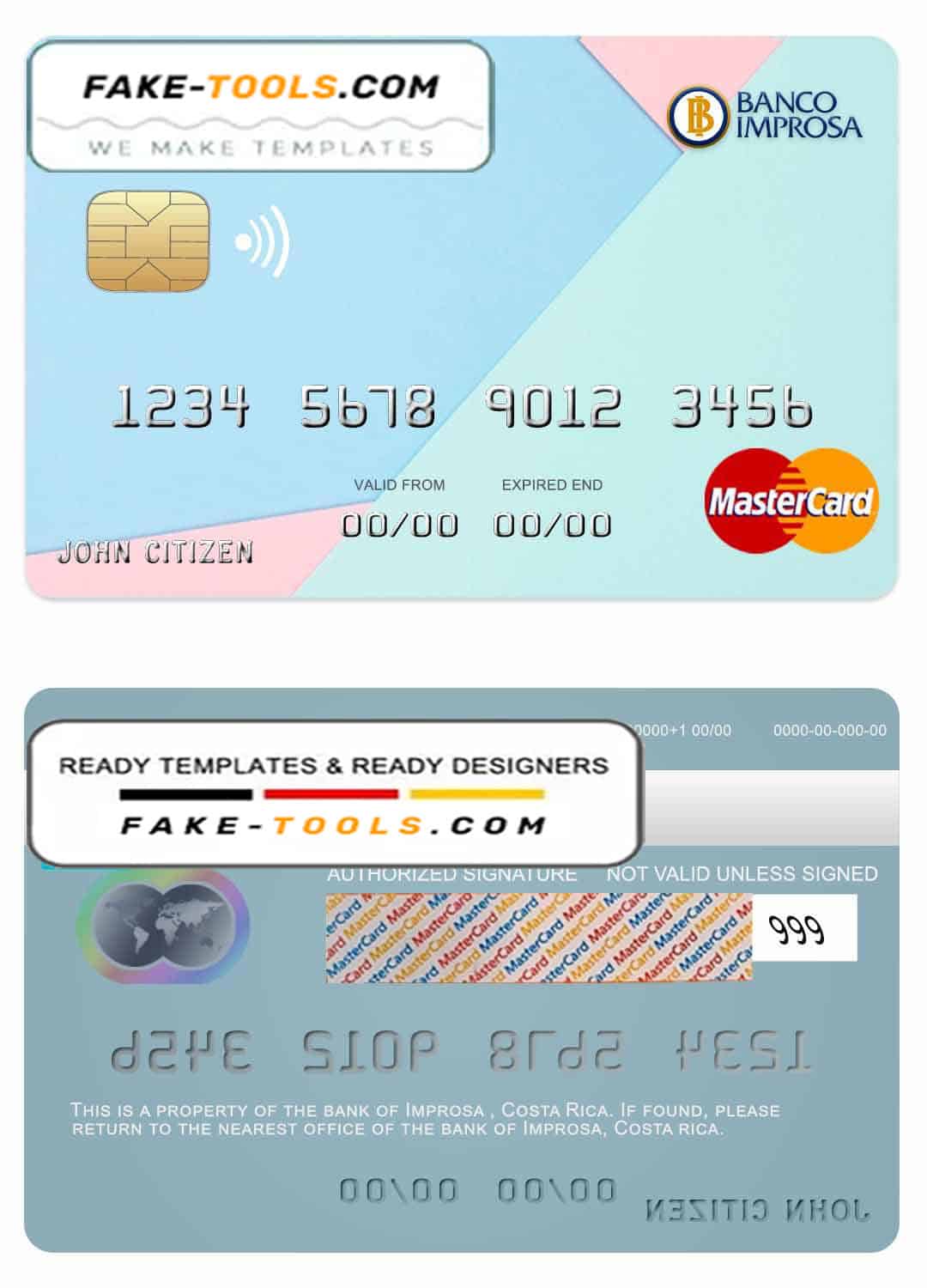 Costa Rica Improsa bank mastercard credit card template in PSD format, fully editable Costa Rica Improsa bank mastercard credit card template in PSD format, fully editable